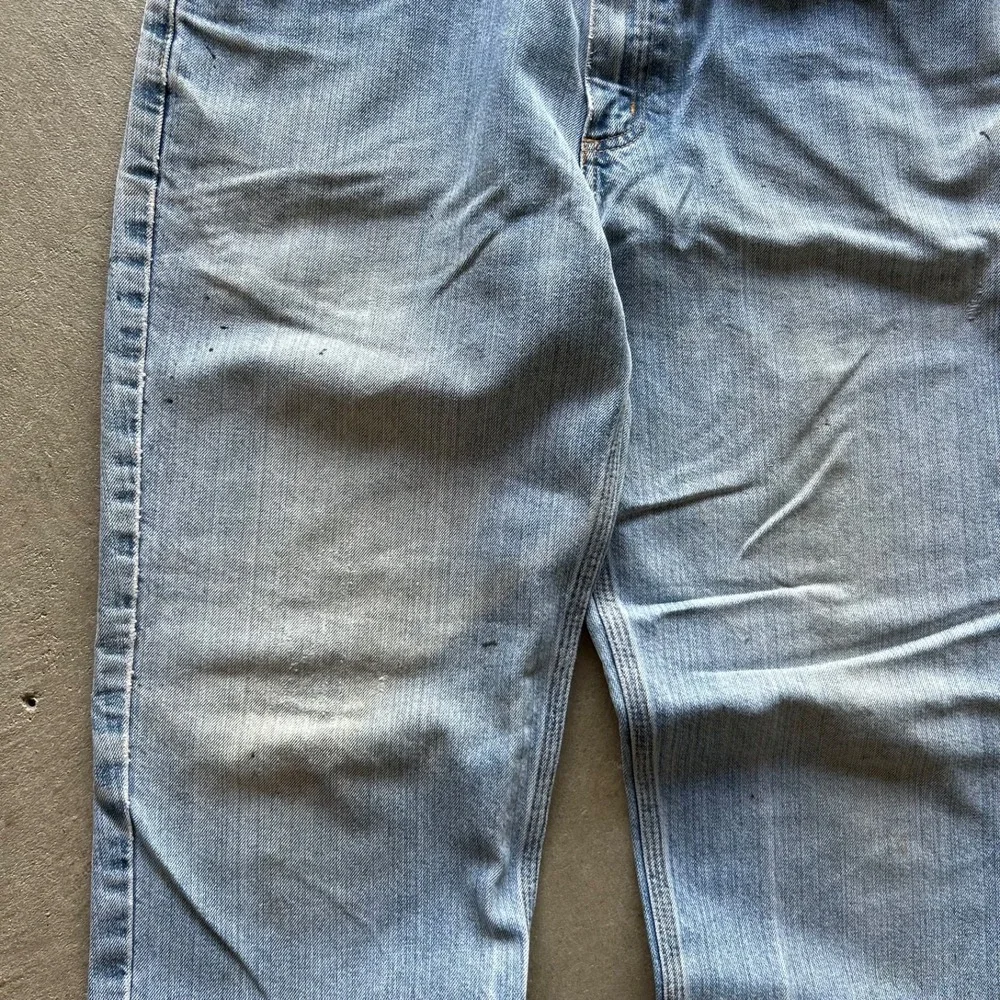 Vintage 90s Carhartt Jeans Size 37x32 Blue Light Wash Denim Straight Leg Worker